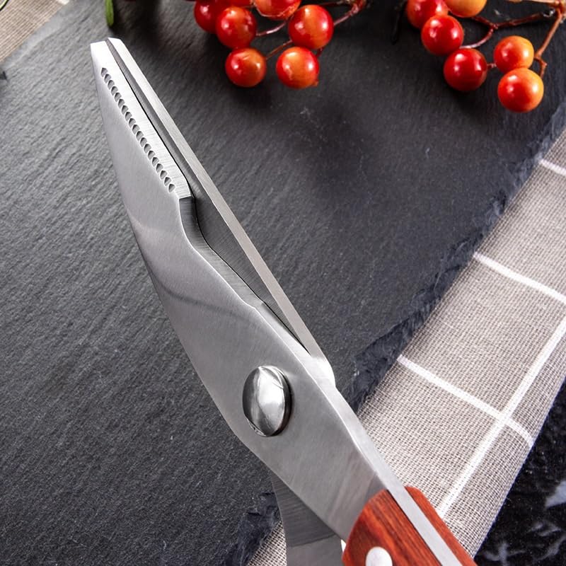 Tijeras de Cocina, Tijeras de Cocina, Cuchillo de Acero Inoxidable, Tijeras Resistentes para Aves de Corral para Cortar Carne, Pescado, Pollo, Hueso, Mango de Madera