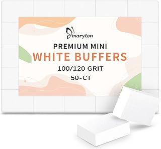 Maryton Mini Nail Buffer Blocks 100/120 Grit White Buffers 50 Pack - Professional Salon Prep for Gel Polish Acrylic Nails