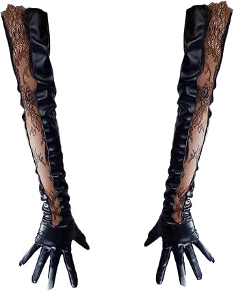 Womens Long Leather One Piece Gloves 28 Inch Rayon Black Evening Opera Art Costume Role Playing