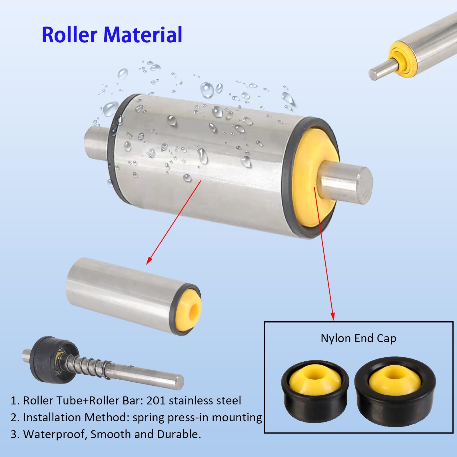 Förderbandrollen Satz mit 5 stromlosen industriellen Förderrollen for Fabriken, Durchmesser 25 mm/1 Zoll, 38 mm/1,5 Zoll, 50 mm/2 Zoll, 60 mm/2,4 Zoll, Schwerkraftrolle, Schwerkraftförderer(5 pcs 60mm