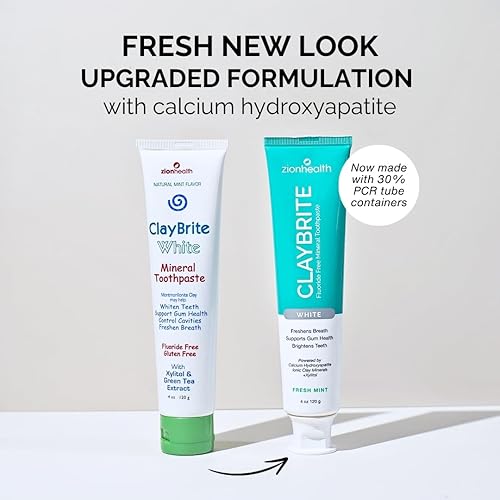 Miniatura 3 de Zion Health ClayBrite Pasta de Dientes Mineral Blanca Sabor Menta Natural 4 oz 4.23 oz