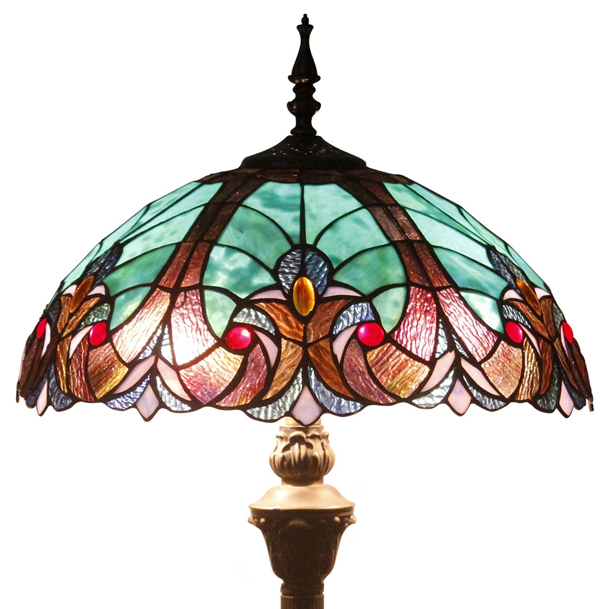 WERFACTORY Tiffany Floor Lamp Green Stained Glass Liaison Standing Reading Light 16X16X64 Inches Antique Pole Corner Lamp Decor Bedroom Living Room Home Office S160G Series