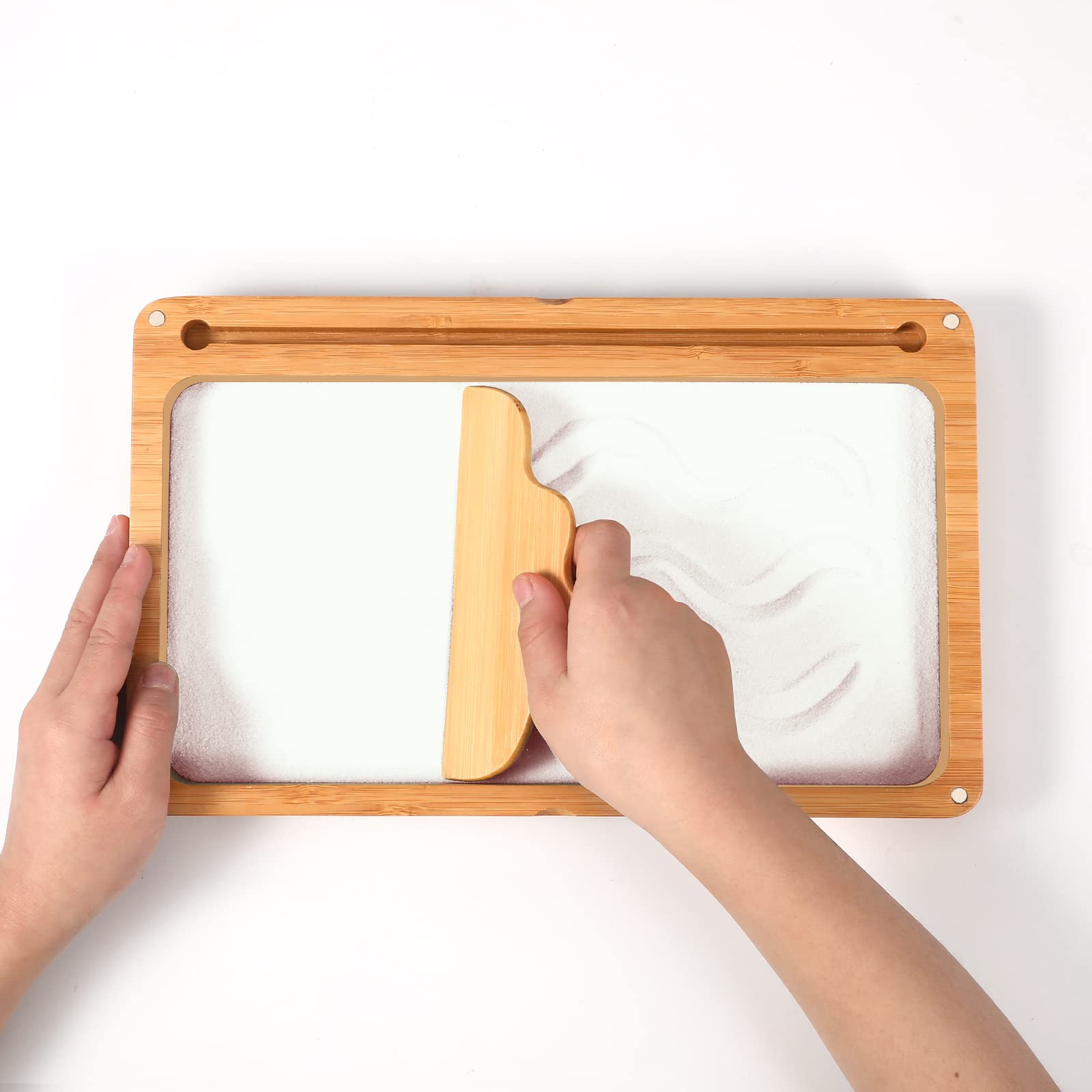 Montessori, tavolo di sabbia per allenamento precoce scrittura e disegno giocattolo in legno Montessori tavolo di sabbia giocattolo educativo per lo sviluppo motorio precoce nei bambini (Bianco)