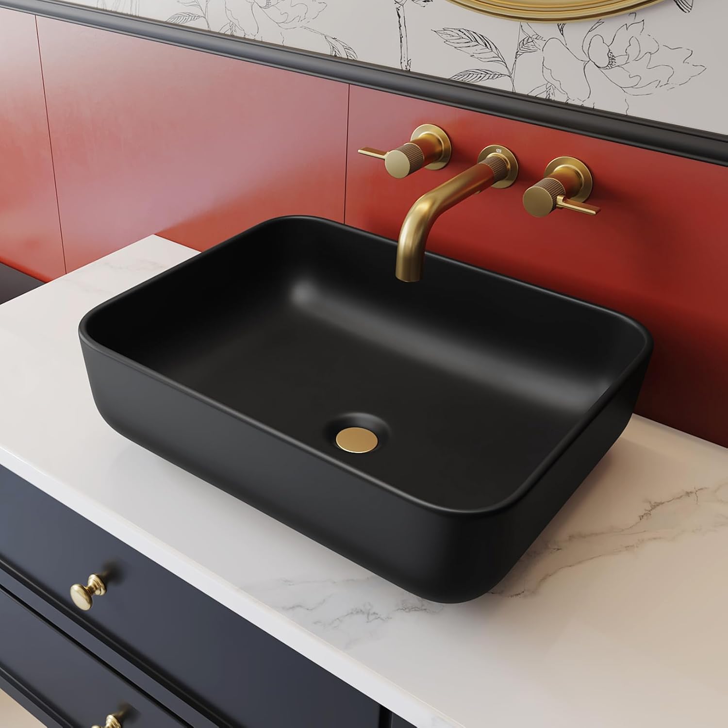 Matte Black Bathroom Vessel Sink Rectangular, 19.7” x 15.4” x 5.5 ...
