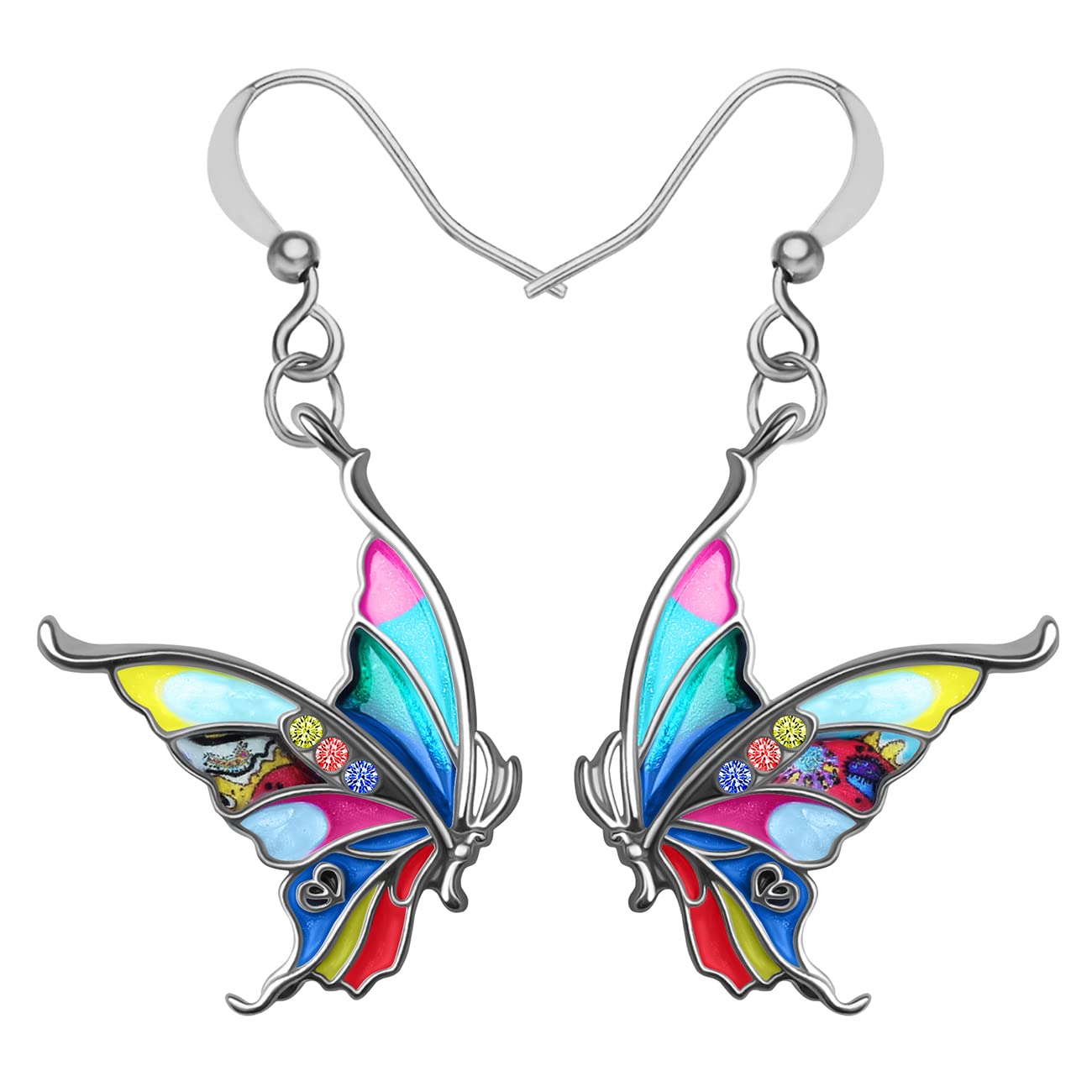 Enamel Alloy Rhinestone Butterfly Earrings Dangle Fashion Insect Summer Jewelry Butterfly Gifts for Women