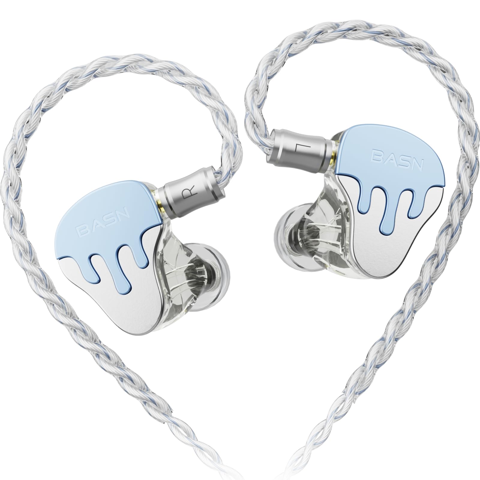 BASN BmasterX 6 driver Hybrid in-ear monitor con isolamento acustico per musicisti, palcoscenico e studio, IEM HiFi professionale, cavo OFC placcato argento a 4 core staccabile e custodia antiurto