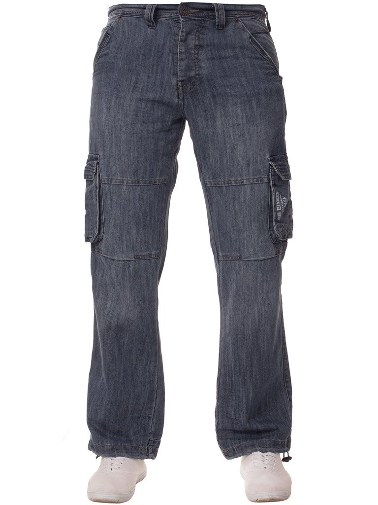 Enzo Mens Work Cargo Combat Black Denim Jeans Pants Trousers Waist Sizes 28-48 (44W x 32L, Midstone Wash)