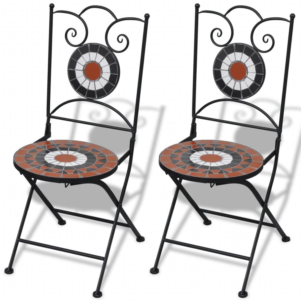 Chaises pliables de bistro en céramique terre cuite et blanc lot de 2