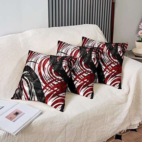 Circle Throw Pillow Covers 18"x18" Set of 2 Soft Geometric Strip Lines Pillow Cases Cushion Covers For Living Room Bedroom Black Red White Decorative Throw Pillowcases for Sofa Chair - Image 4