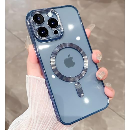 ZIYE Magnetic Case for iPhone 12 Pro Max Case [Compatible with MagSafe] Camera Lens Protector Plating Luxury Cover for Women Men Clear Soft TPU Shockproof Protective Phone Case 6.7" 2020 - Blue
