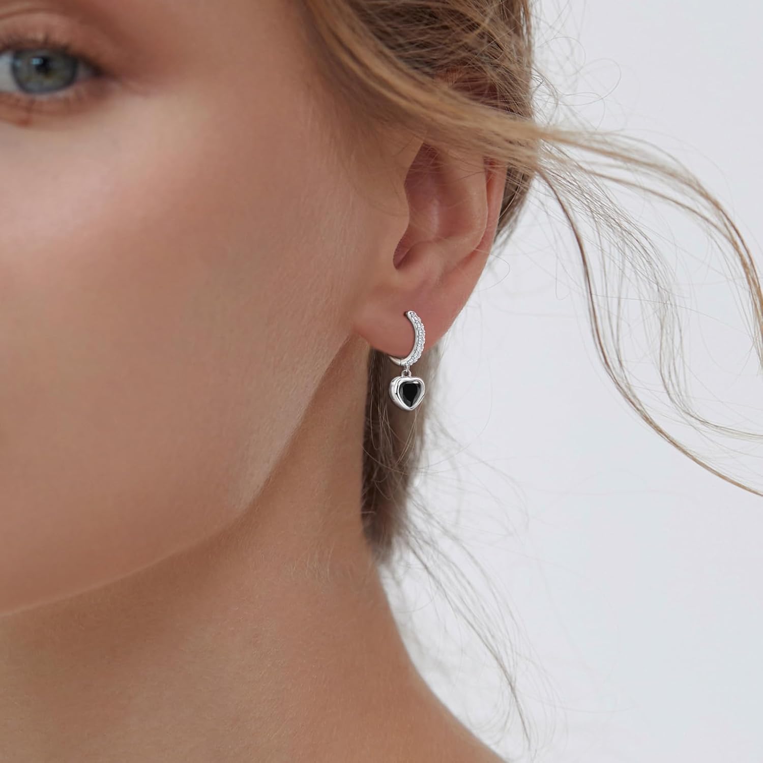 Heart Hoop Earrings with Dangle Sterling Silver Love Heart-Shaped Loop Earrings for Women Hypoallergenic Sparkle Birthstone Cubic Zirconia Hoop Earring with Dangling Charms Dainty Fashion Jewelry Gift - Image 2