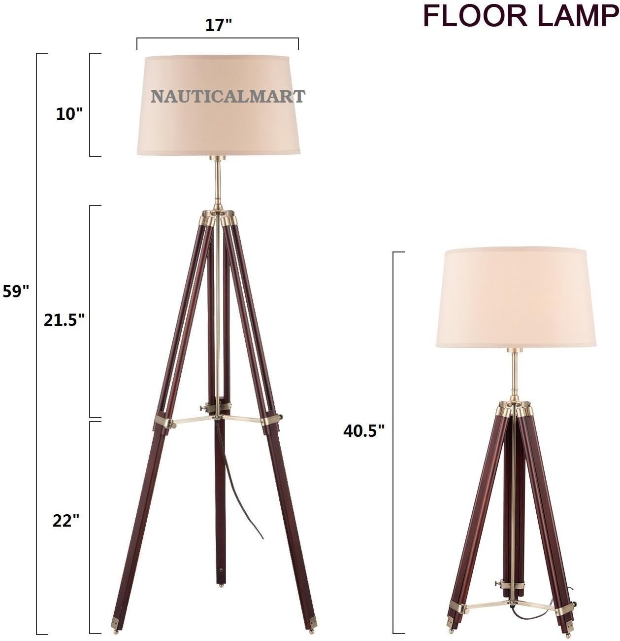 Tripod Adjustable Floor Lamp and Table Lamp with Wooden Stand（Lamp Set）by Nauticalmart