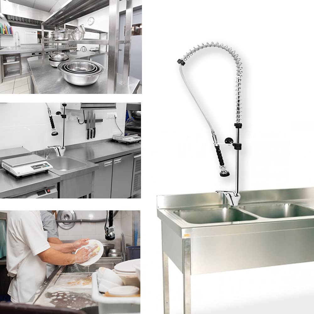 GOLDMAN SERVICE | Grifo industrial monomando extensible rociador ducha para fregadero cocina hostelería con alcachofa flexo negra pulverizadora