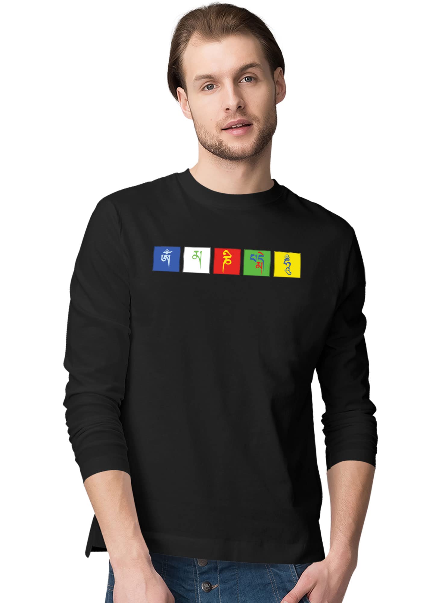 Jasan ApparelsJasan Ladakh Flag Printed T-Shirt for Men | Bikers Tshirt | Traveller Half Sleeve Tshirts | Round Crew Neck T Shirt | 100% Cotton T-Shirts | Long Sleeve Tees