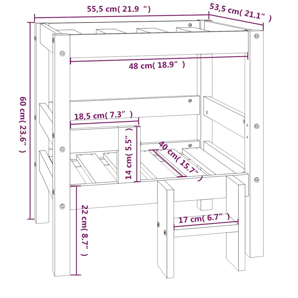 Hundebett Grau 55,5x53,5x60 cm aus massivem Kiefernholz für Hunde und Welpen mit waschbarem, flauschigem Kissen, Rutschfester Unterseite, ideal für Indoor und Outdoor Nutzung