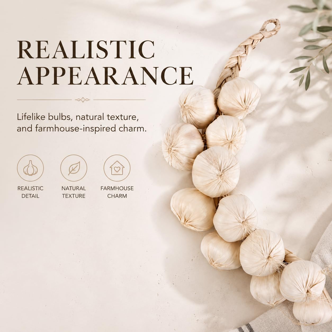 Artificial Garlic String - Lifelike Vegetable Decor for Kitchen Display Staging for Farmhouse Tabletop Accents