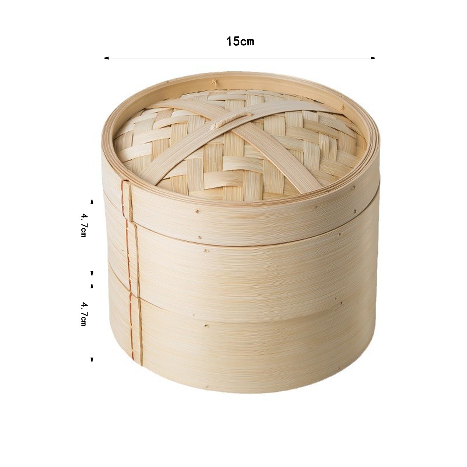 Cestello per cottura a vapore in bambù, 15 cm, a due livelli, con coperchio in bambù e 2 cestini in bambù, ideale per cucina asiatica, panini, gnocchi, verdure, pesce