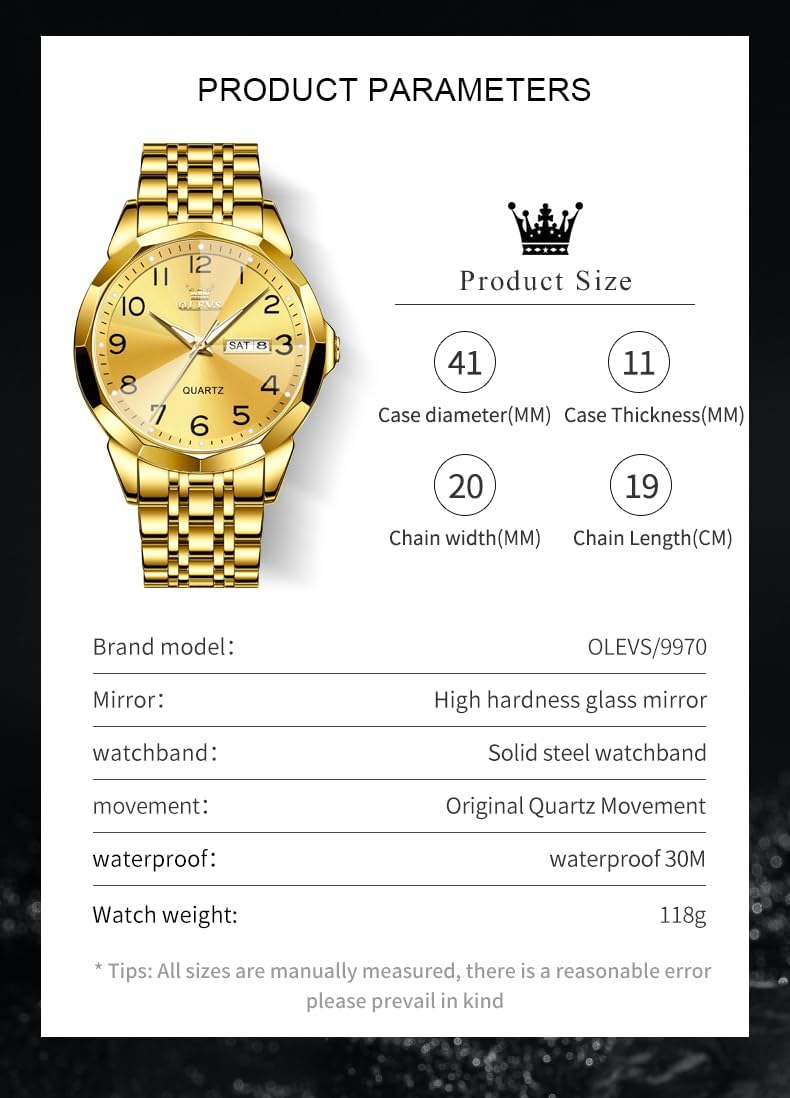 OLEVS Mens Watch, Dress Stainless Steel Analog Quartz Watches for Men with Day Date, Silver Gold Silver Two Tone Big Face Large Waterproof Luxury Casual Easy to Read Number Dial Men's Wrist Watch - Image 5