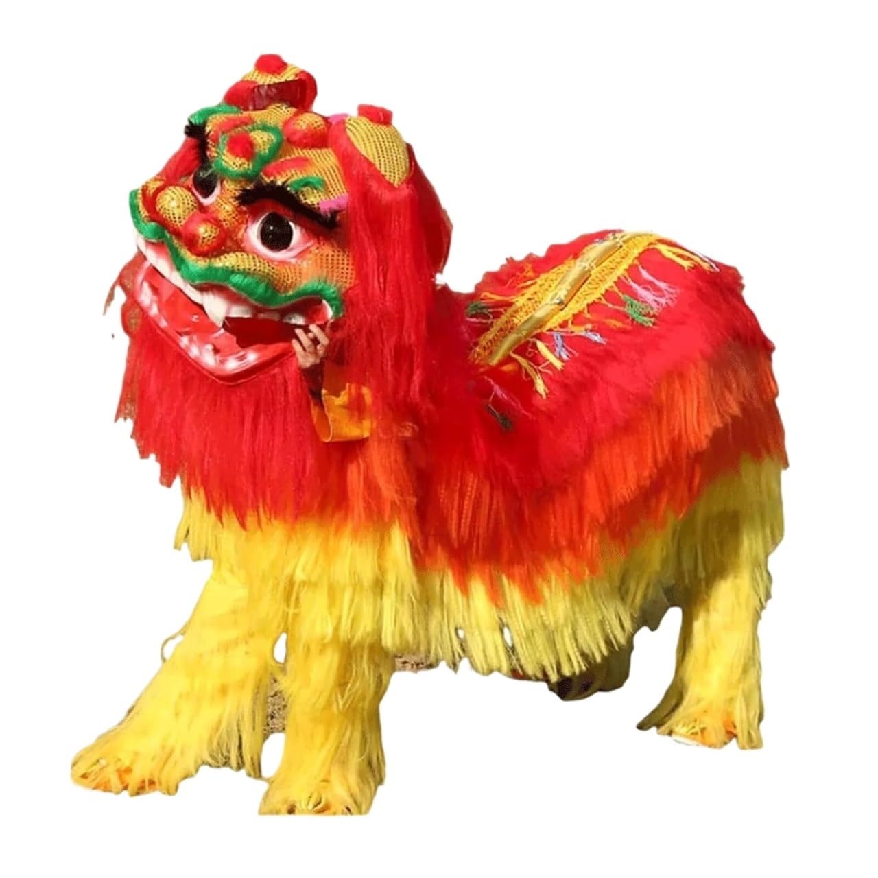 Krxsobnv Yellow Lion Dance Clothes, Head Performance Gorgeous Lion Dance Props Mascot Costume Outdoor
