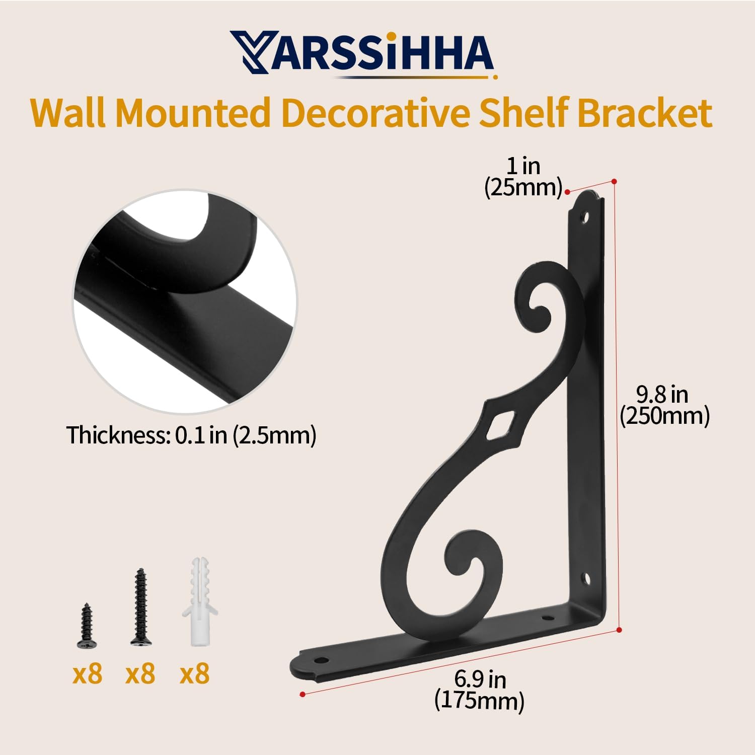 Yarssihha 10 Inch Decorative Shelf Brackets, 4 Pack Wall Mounted Metal Shelving Brackets, Heavy Duty Shelf Supports, Rustic L Shape Brackets for Floating Shelves DIY Home Kitchen, with Screws