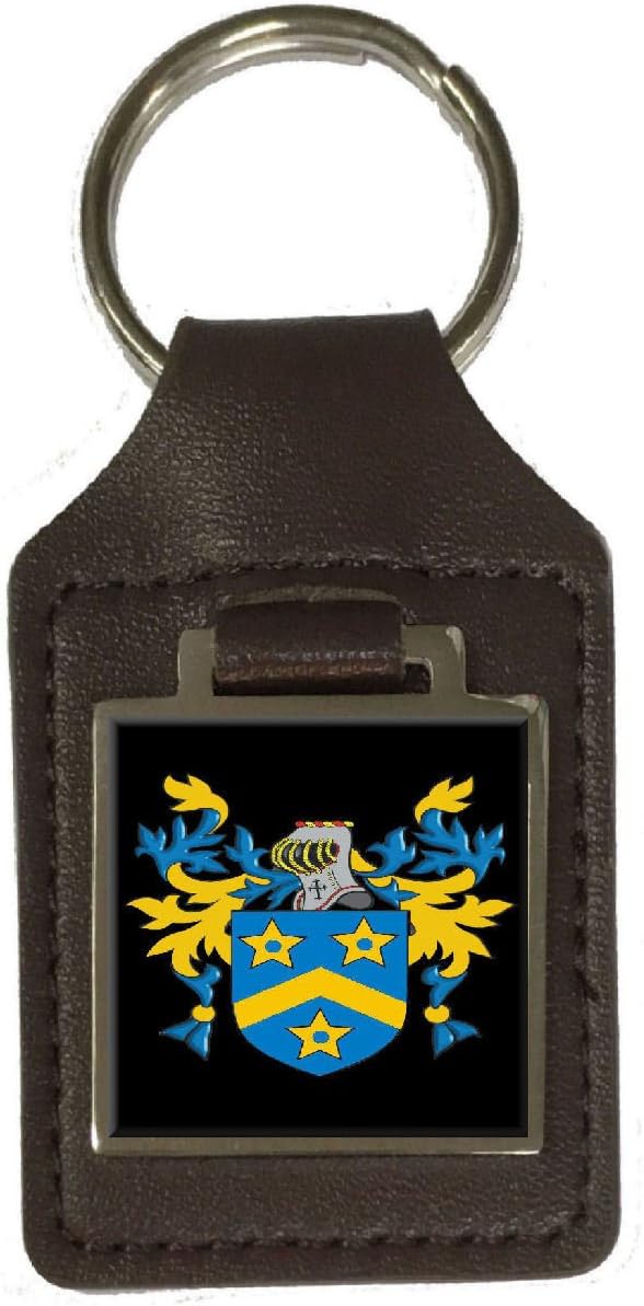 Frazer Family Crest Surname Coat of Arms Brown Leather Keyring Engraved
