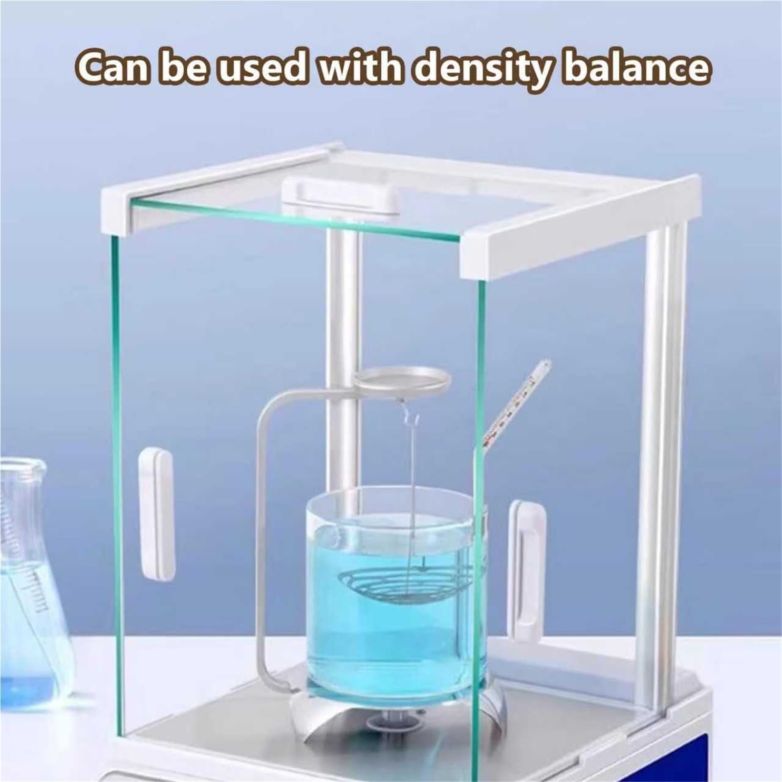 Kit para la determinación de la Densidad: balanza electrónica para la medición precisa de sólidos y líquidos, Peso máximo 100 g, Lectura mínima 0,01 g.