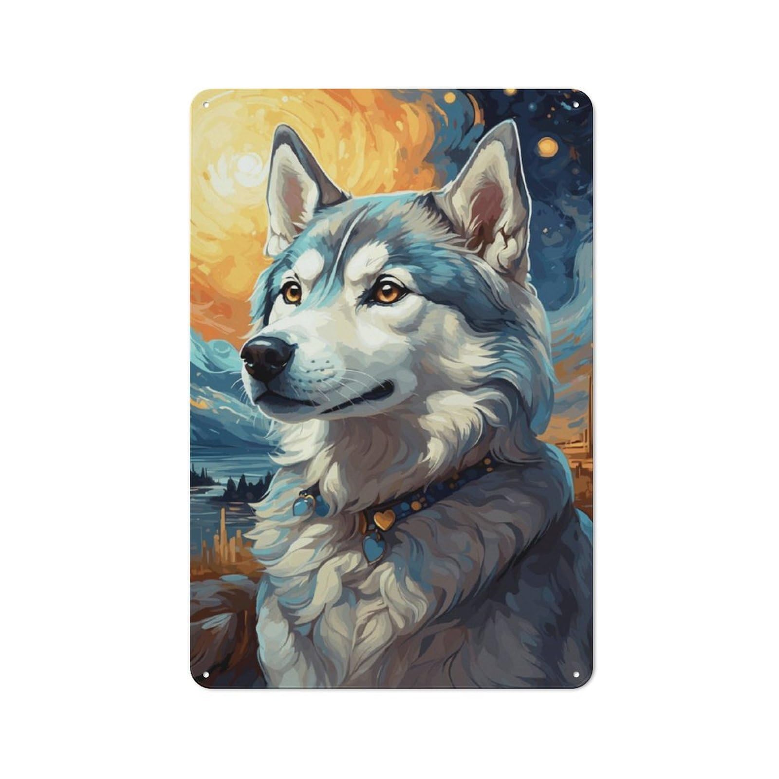 Junmoney Siberian Husky Night Sky Rustic Metal Sign 30X20cm For Café Or Restaurant, For Vintage Wall Decor Fans, For Living Room And Hallway Decor
