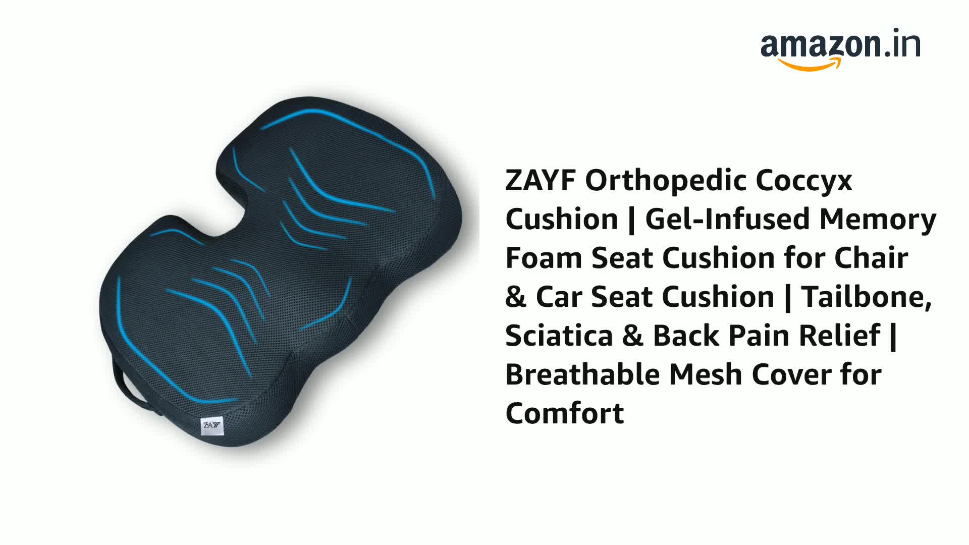 ZAYF Orthopedic Coccyx Cushion | 2 Years Warranty | Gel-Infused