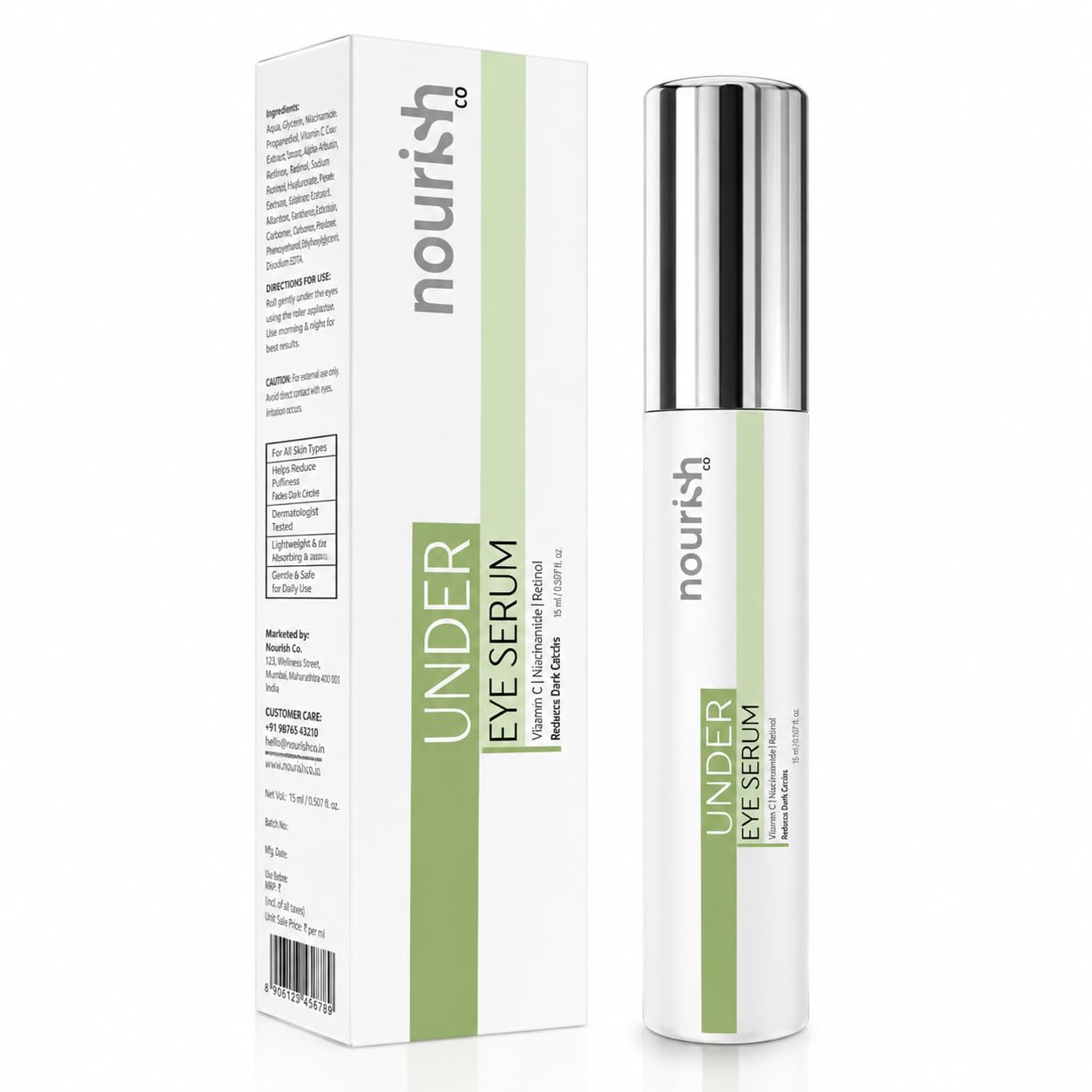 Nourish Co Under Eye Serum for Dark Circles & Puffiness – Hydrating Roll-On with Caffeine & Hyaluronic Acid for Bright, Firm, and Smooth Under Eyes-image-22