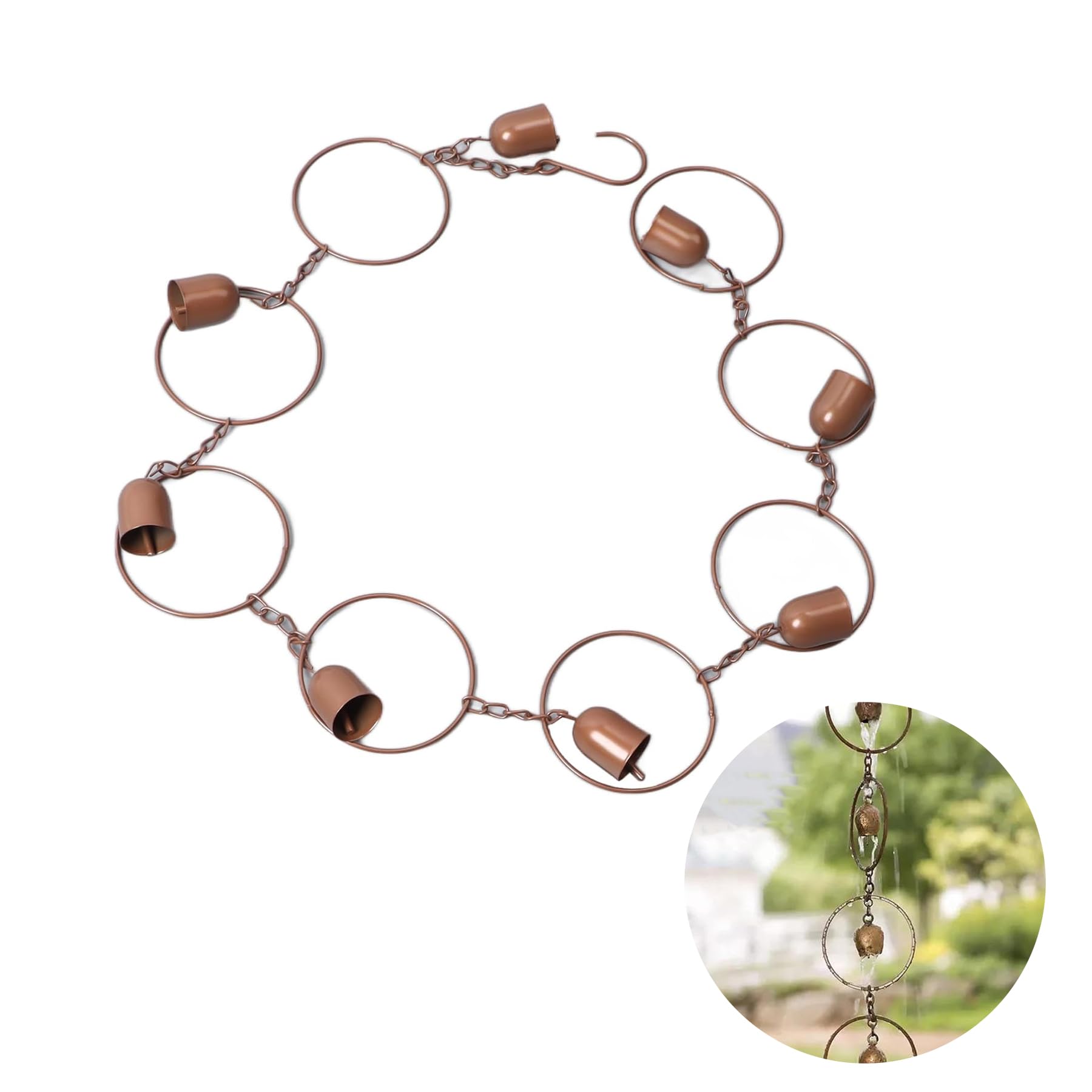 AXXIMENG Hanging Rain Chime Metal Rain Chain Garden Wind Chimes Decorative Small Bell Wind Cascade for Downpipes Leapiture for Gutter Drainage Home Outside Decor
