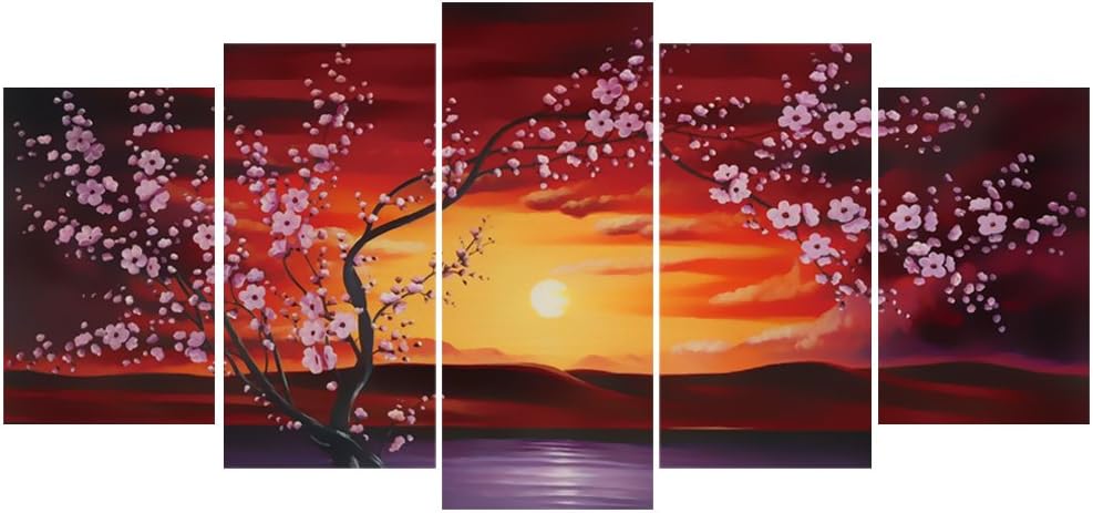 GEVES Sunrise Sakura Blossom Oil Painting Giclee Print Art Paintings for Living Room Bedroom Wall Decor Prints Framed (10x16inx2pcs+10x20inx2pcs+10x24in(Framed))