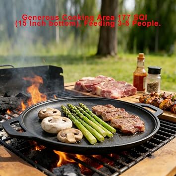 16 Inch Cast Iron Pizza Pan Round Griddle Pre-Seasoned Comal with Free Silicone Handles, Kitchen Essentials for Pizza Lovers, Baking, Grill, BBQ