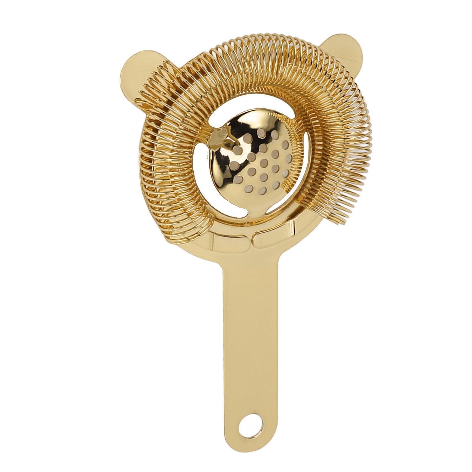 Drink Filter for, Comfortable Handle, Excellent Ice Separation, DeformationProof, Multifunctional Stainless Steel Bar Strainer for Restaurants (Gold)