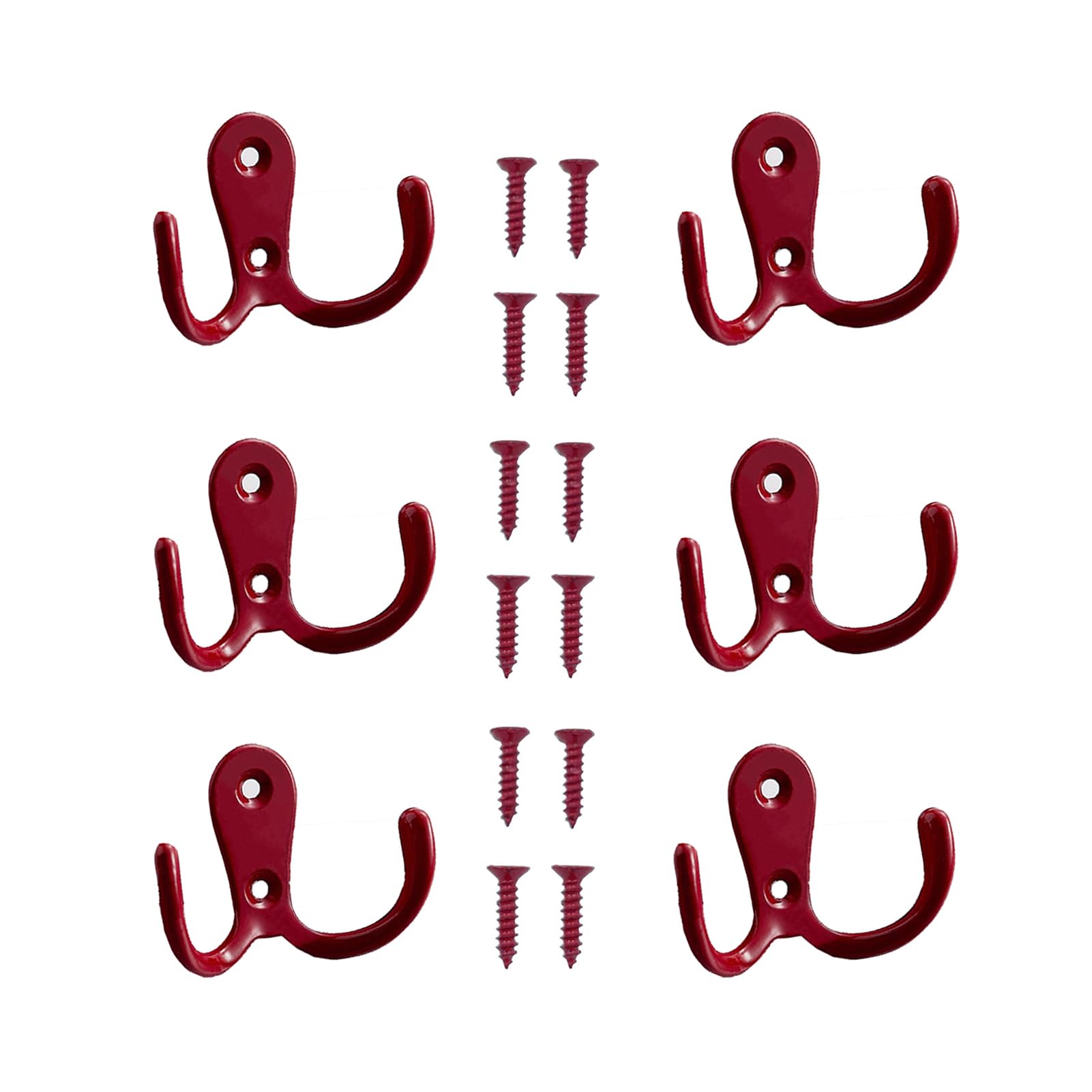 Yesmin Red 6 Pcs Double Prong Robe Hooks, Dual Coat Hooks Wall Mounted Hanging Clothes For Bathroom Bedroom Door Wall Retro Metal Cloth Hanger Double Coat Hooks With 8 Screws