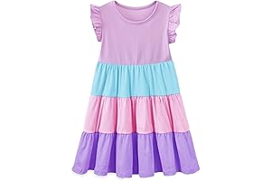 Little Girls Short Sleeve Summer Cotton Casual Skater Swing Dress, Size 6-7