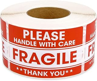 500 Stück Aufkleber Fragile Handle with Care Label Selbstklebend Rot Warnaufkleber Aufkleber für Versandverpackung (5,1 x 7,6 cm)