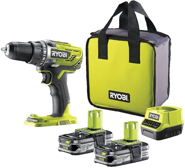 Ryobi Wiertarko-wkrętarka akumulatorowa 18V, R18DD3-215S, maksymalny moment obrotowy 50 Nm, 2 biegi: 0-500, 0-1800 obr na min.