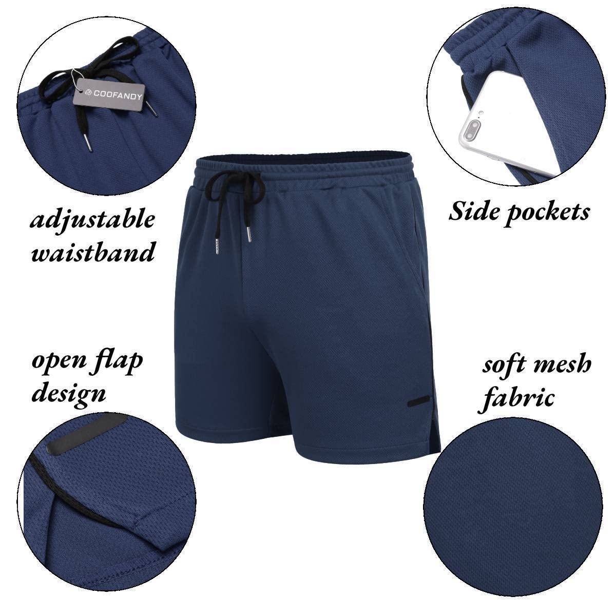 COOFANDY Lot de 2 shorts d'entraînement pour homme à séchage rapide - Short athlétique léger de 12,7 cm avec poches