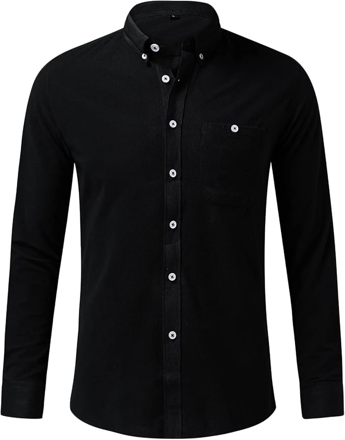 Corduroy Shirts Men Button Down Fall Shirts Mens Long Sleeve Solid
