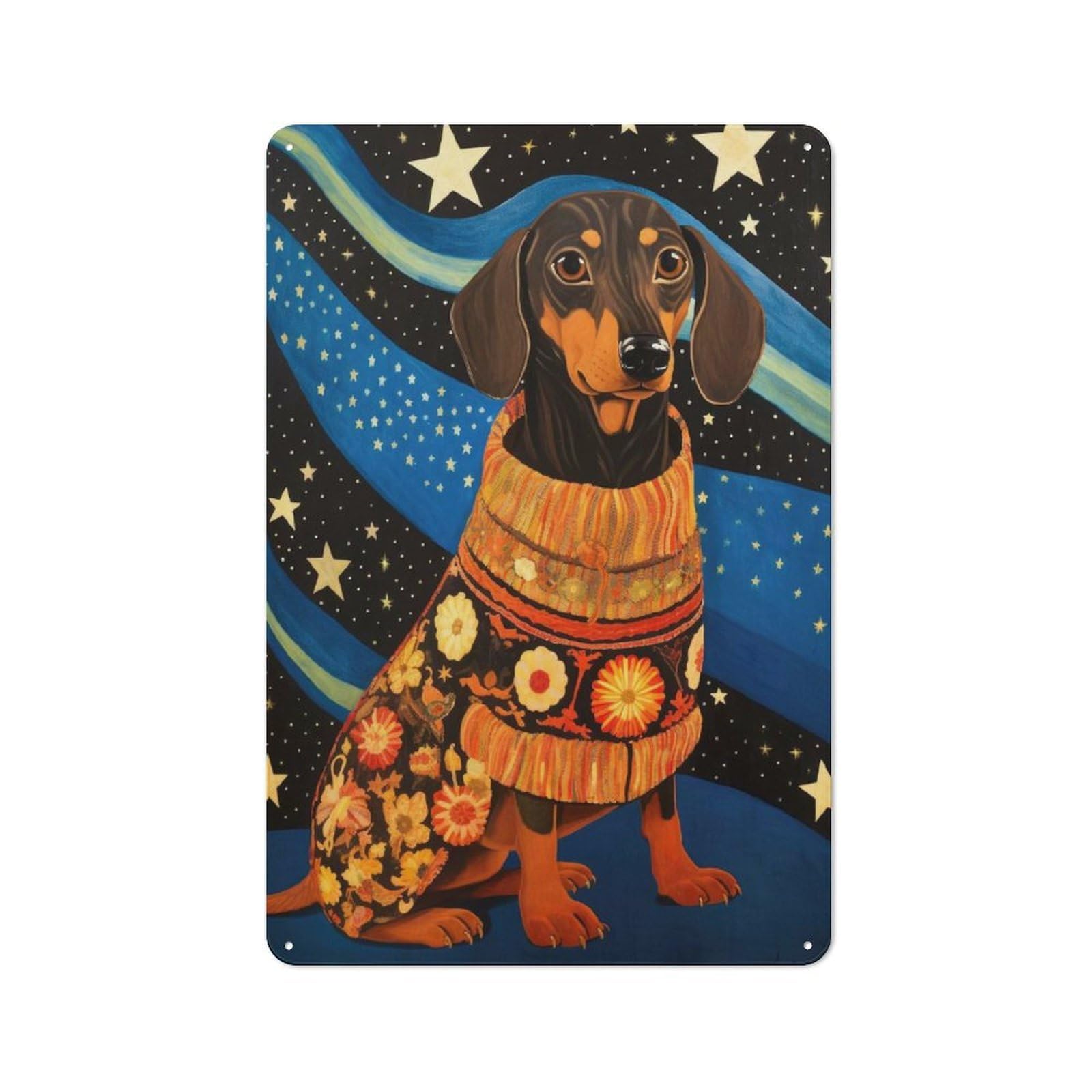 Junmoney Dachshund Dog 01 Tribal Tin Wall Plaque 30X20cm With For Garage Or Workshop, For Living Room, Hallway And Entrance Wall Decor