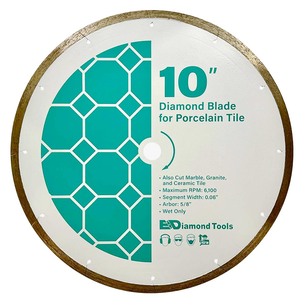 10" Diamond Saw Blades for Porcelain and Ceramic Tiles, Stone - 5/8" Arbor