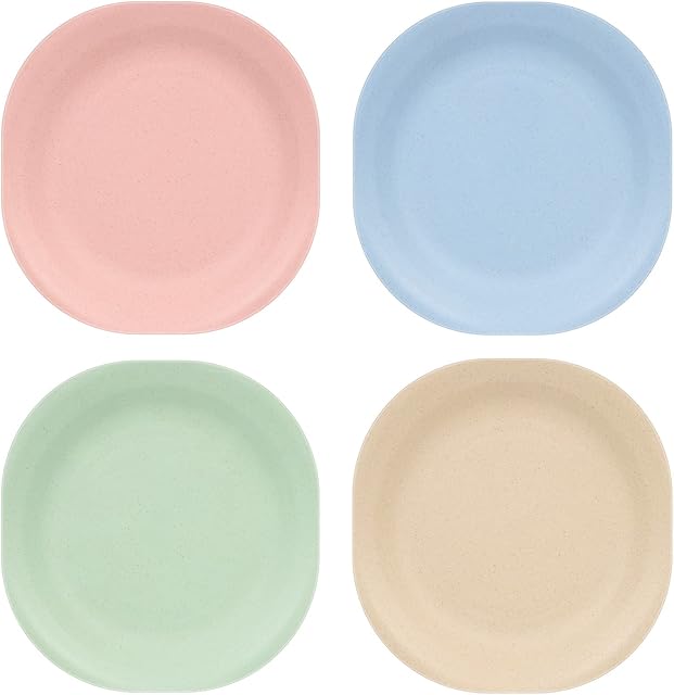 Skycase Reusable Plastic Dinner Plates (7.2 Inch), Set of 4 BPA Free Unbreakable Safe Dessert Salad Plates for Home Restaurant Cafe School,Green, Pink, Beige, Blue