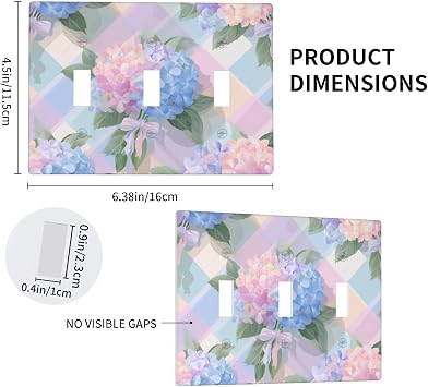 Hydrangea Bouquet Pastel Pink Blue Green Flower Light Switch Covers 3 Gang Triple Toggle Wall Plate Switchplate Electrical Faceplate For Bathroom Kitchen Bedroom Decor