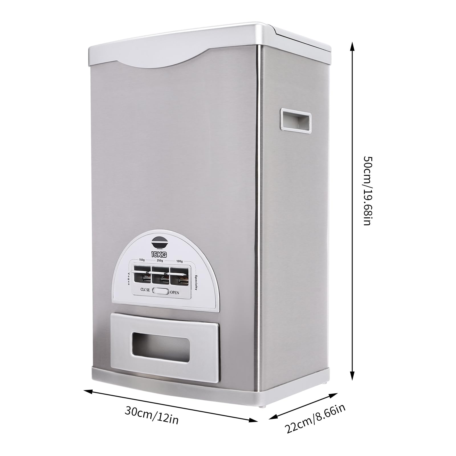 Cereal Dispenser, 100/150/200g 3-button Auto Grain Dispenser, Sealed Rice Dispenser w/ Hopper, 15kg/33 lbs Grain Storage Container w/ Handle, Max. 0.2