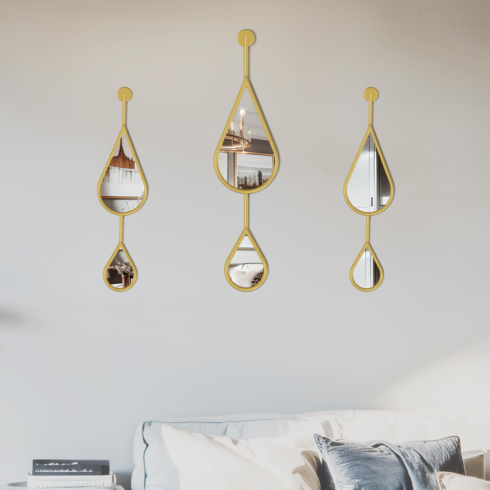Qunclay Specchio decorativo da parete a goccia, lungo e stretto, da appendere, per appartamento, soggiorno, bagno, camera da letto, ingresso (oro, 4
