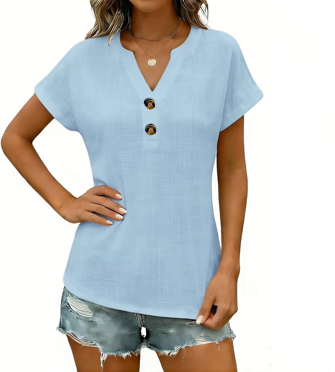 Linen Shirts for Women Summer Short Sleeve Tunic Tops Dressy Casual ...