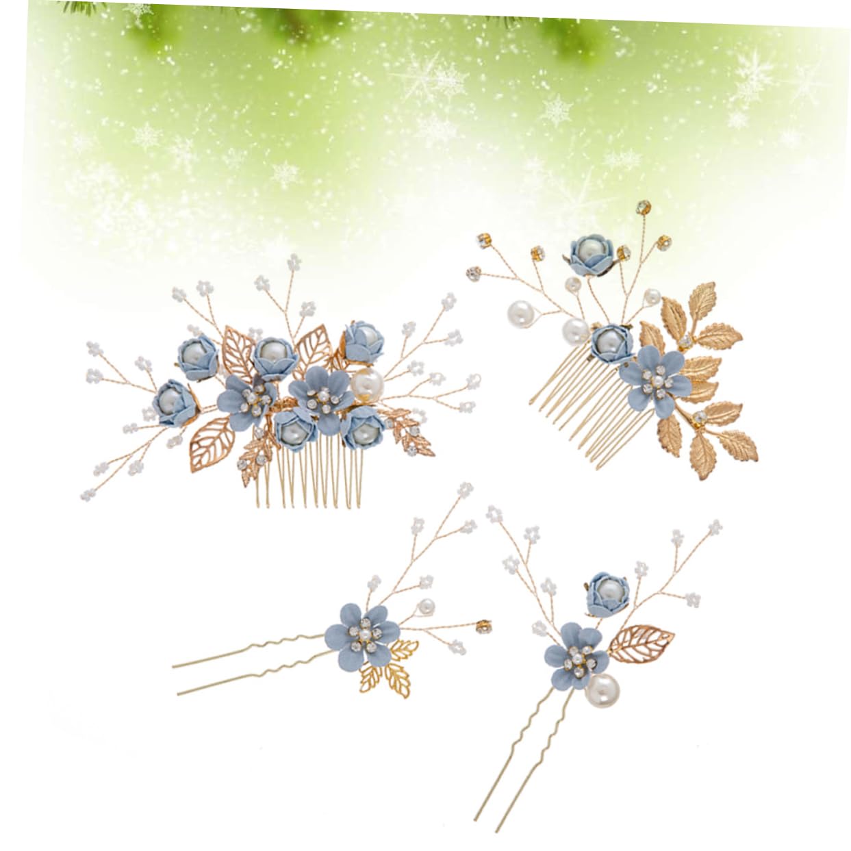 Baluue 20stücke Teiliges Haarschmuck-set Für Braut Handgefertigte Blumen-haarkämme Mit Kristallen Für Hochzeiten Und Besondere Anlässe Blau