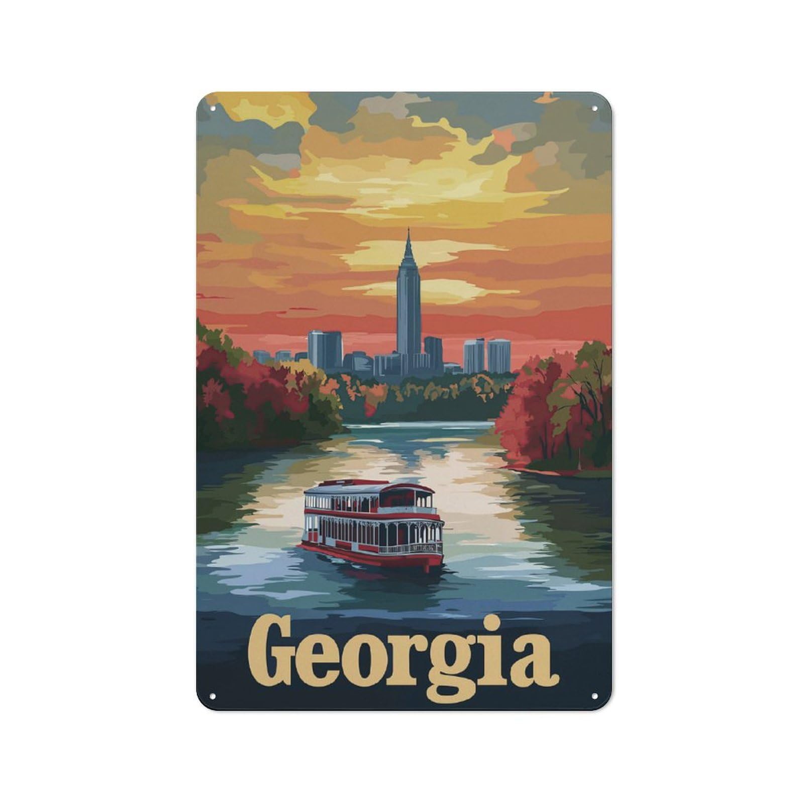 Junmoney Georgia Sunset Cruise Tin Wall Plaque 30X20cm With For Garage Or Workshop, For An Autumn Wall Display In Garage And Workshop