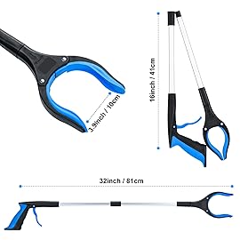 Grabber Reacher Tool,32 Inch Extra Long Foldable Pick Up Stick with Strong Grip Magnetic,360Rotating Anti-Slip Jaw,Trash Claw Grabber Tool,Trash Picker Tool for Outdoor & Indoor (Blue2)