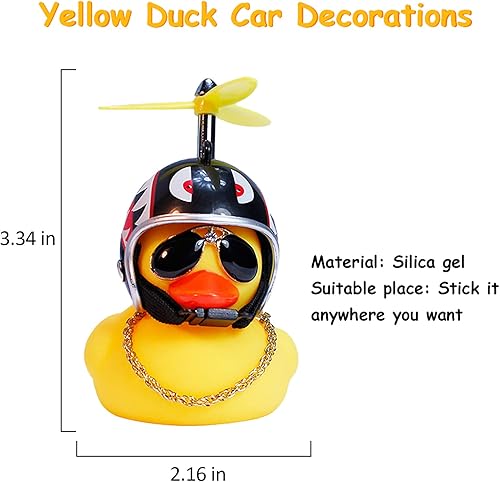 Miniatura 5 de wonuu - Patito de goma amarillo de adorno decoración para tablero de auto el pato viene con divertidas lentes de sol y casco de hélice